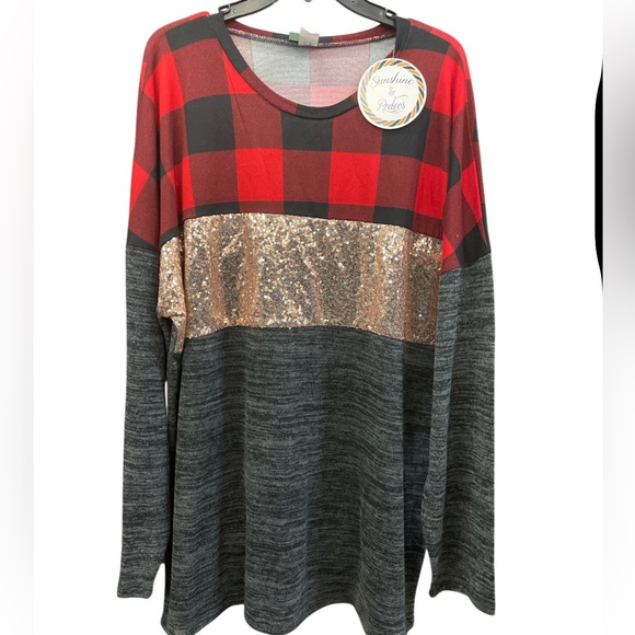 Boutique 3X Red Plaid and Gray Top Holliday Top - Picture 1 of 1